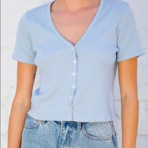 BRANDY MELVILLE LIGHT BLUE BUTTON DOWN SHORT SLEEVE TOP